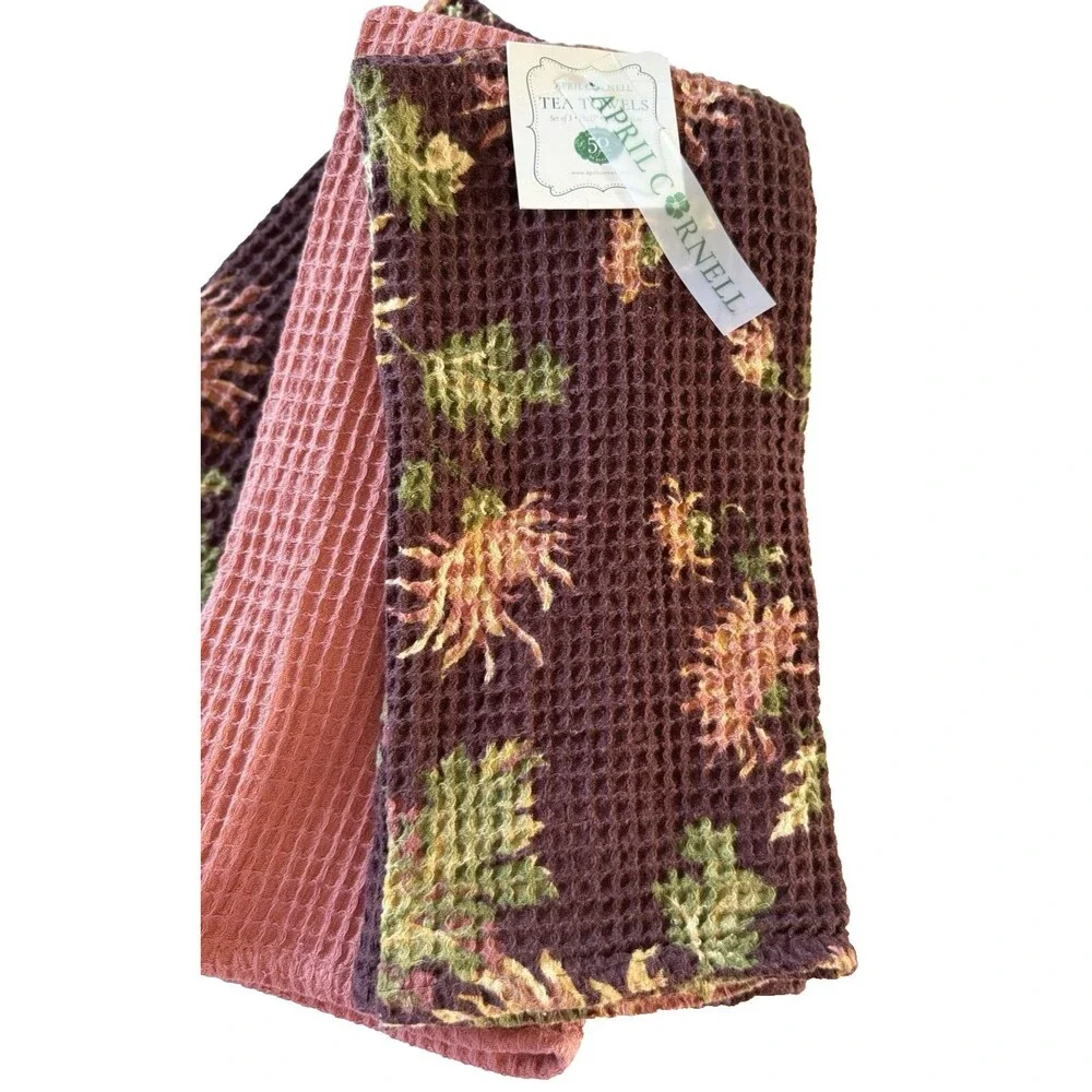 April Cornell Kitchen Dish Towels Antoinette Waffle Weave Thanksgiving Set of 3